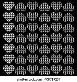Coffee heart black and white. Vector pattern