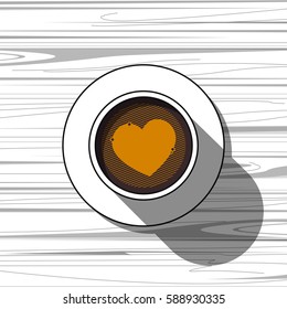 Coffee with heart in a cup. Vector illustration.
