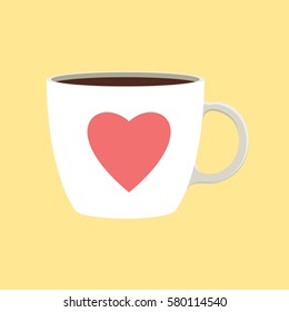 Coffee With Heart Mug Flat Icon Vector Illustration Design.