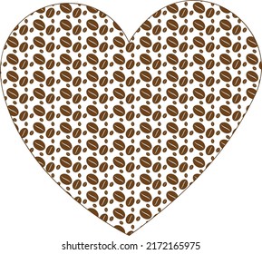 Herzenszeichen des Kaffees. Herz gefüllt mit Kaffeemuster. Liebe Kaffee, Vektorgrafik.