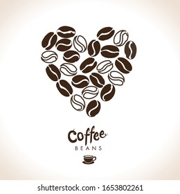 Coffee heart vector logo. Coffee beans different degrees of coffee roasting. Flat vector template for coffee shop.