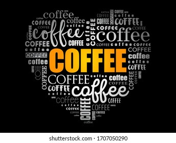 Coffee heart word cloud collage, concept background