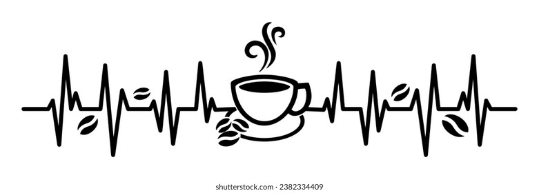 Kaffee Heartbeat, Vektorgrafik von Kardiogramm mit Kaffeetasse Form.
