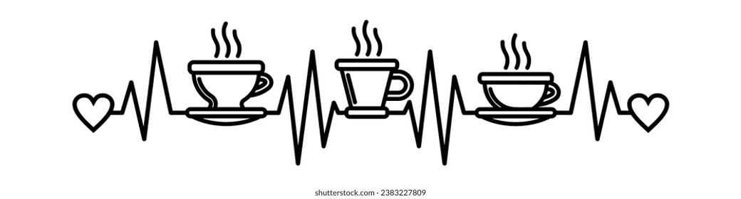Coffee Heartbeat, vector illustration of cardiogram with coffee cup shape.