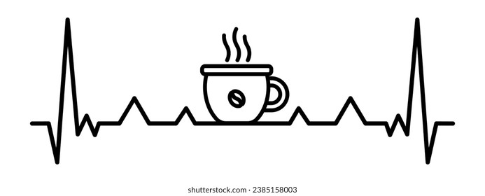 Coffee Heartbeat, vector illustration of cardiogram with coffee cup shape.