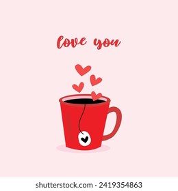 Coffee with hearts. Happy Valentines Day Card. Romantic Love Elements. Valentines Day Vector