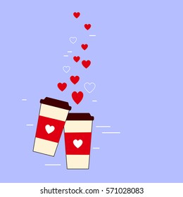 Coffee and hearts. Valentine's Day card. Vector illustration.