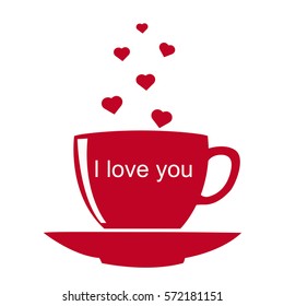 Coffee  with hearts for Valentine's Day. icon A cup for lovers. Cup of hot drink. Vector illustration.