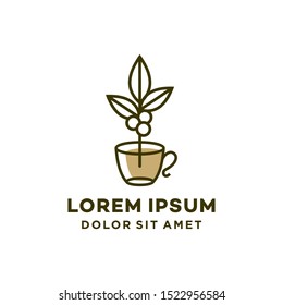 coffee hipster logo icon with bean plant branch leaf design for cafe , restaurant cafetaria illustration
