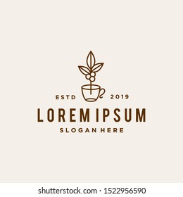 coffee hipster logo icon with bean plant branch leaf design for cafe , restaurant cafetaria illustration
