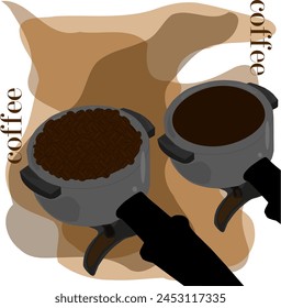 Coffee holder. Holder with coffee beans. Pressed coffee. Coffee beans.