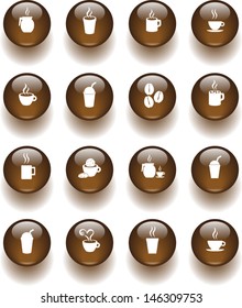 coffee and hot beverages buttons set