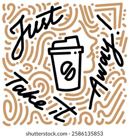 Coffee hot cup and doodle with calm face. Simple illustration. Abstract Doodle for sticker, branding, postcards, prints, etc