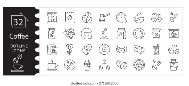 Conjunto de iconos de café y bebida caliente. Taza, Espresso, Cappuccino, Paquete de Vector de té, Café, Colección de Vector de bebidas. Taza, Latte, Mocha, Símbolos de desayuno, Cafetería, Set de ilustración de bebida de la mañana.