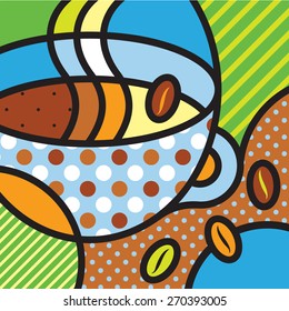 Coffee. Hot drinks. Breakfast. Italian. Modern Pop-art illustration for your design. 