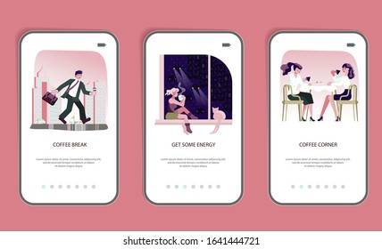 Coffee House Advertisement. Different types of hot drink. Beverage Concept with Cup of coffee for Restaurants and coffeeshops. Flat Art Vector illustration