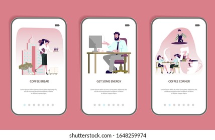 Coffee House Advertisement. Different types of hot drink. Beverage Concept with Cup of coffee for Restaurants and coffeeshops. Flat Art Vector illustration