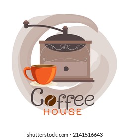 Coffee house background with cup of coffee vector and coffee maker