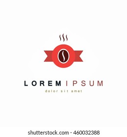Coffee house badges, labels, logo design with ribbon