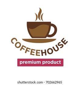 Coffee house, cafeteria or cafe vector cup steam icon template