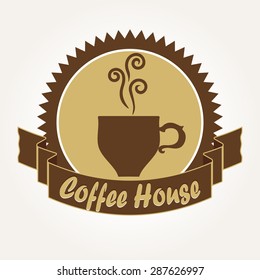 Coffee House, Company, Shop Logo Design Element. Cup with hot steam emblem - vector