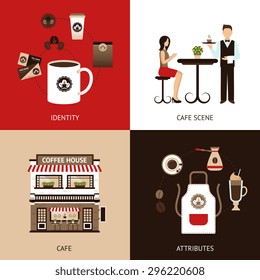 Coffee house design concept set with cafe identity flat icons isolated vector illustration