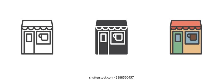 Coffee house different style icon set. Line, glyph and filled outline colorful version, outline and filled vector sign. Symbol, logo illustration. Vector graphics
