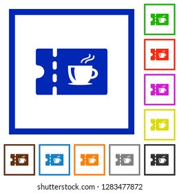 Coffee house discount coupon flat color icons in square frames on white background