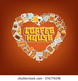 Coffee house - Doodle Elements Poster. Thin Line Icons. Vector Illustration