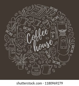 Coffee house doodles hand drawn sketchy vector symbols and objects