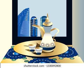Coffee House in Dubai.Vector for design flyer, invitation, card, poster.