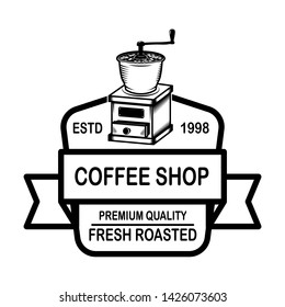 Coffee house emblem template. Design element for logo, label, sign, poster, flyer. Vector illustration