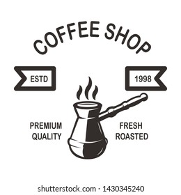 Coffee house emblem template. Design element for logo, label, sign, poster, flyer. Vector illustration