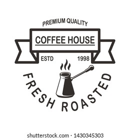 Coffee house emblem template. Design element for logo, label, sign, poster, flyer. Vector illustration