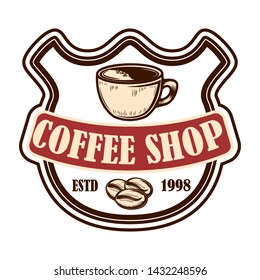 Coffee house emblem template. Design element for logo, label, sign, poster, flyer. Vector illustration
