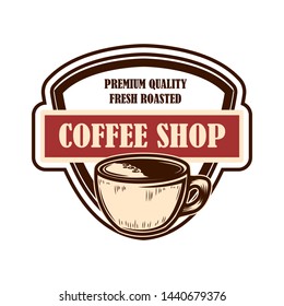 Coffee house emblem template. Design element for logo, label, sign, poster, flyer. Vector illustration