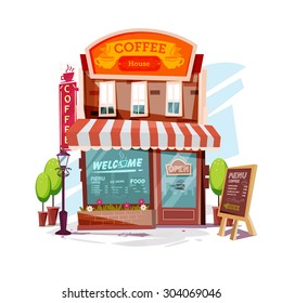  coffee house. Facade of a coffee shop store or cafe - vector illustration