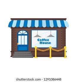 Coffee house in flat style on white background, vector