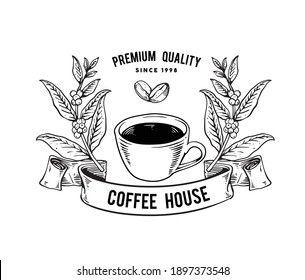 coffee house with hand draw style for logo and other