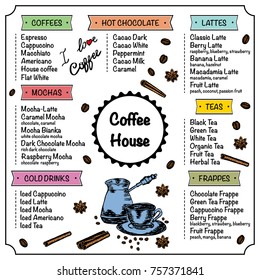 Coffee house hand drawn menu