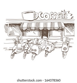 Coffee house hand drawn, vector illustration