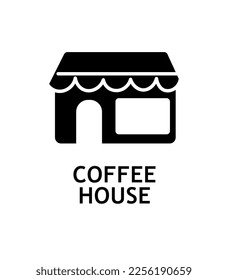 Coffee house icon. Cafe or restaurant, place for cultural recreation and romantic dates. Graphic element for website. Creativity and art. Cartoon flat vector illustration
