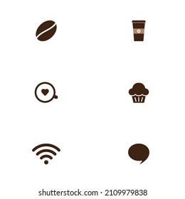 Icono de la casa de café conjunto en estilo plano aislado en fondo blanco para logotipo, web u otro proyecto.
