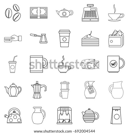 Coffee house icons set. Outline set of 25 coffee house vector icons for web isolated on white background
