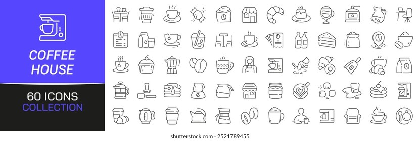 Colección de iconos de línea de cafetería. Paquete de iconos de contorno delgado. COLECCIÓN de iconos de interfaz de usuario. Conjunto de pictograma de Web de línea