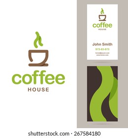 Coffee house logo and business card templates. Vector illustration.