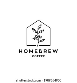 coffee house logo, coffeeshop simple logo, house of coffee beans with branch in trendy line hipster modern simple logo Illustration