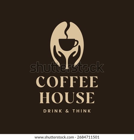 Coffee House Logo, Coffee Cup With Coffee Bean Logo On Dark Back