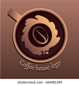 Coffee house logo. Cup of coffee. Coffee grain. Vector illustration.

