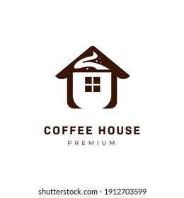 Coffee house logo with cup of coffee logo icon symbol inside house